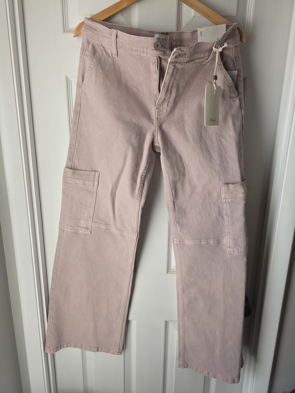 KanCan Women's Wide-Leg Utility Jeans in Dusty Pink